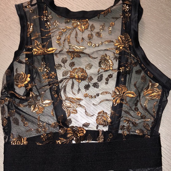 Honey birdette amber shimmer bodysuit embroidered gold floral Size XS - Picture 6 of 14